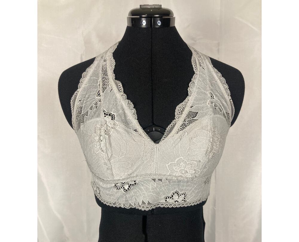 M Aerie gray lace halter bralette lingerie